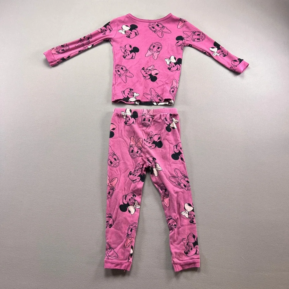 Disney Minnie Mouse 2 Piece Pajama Set Kids 4T Pink Graphic Not Flame Resistant